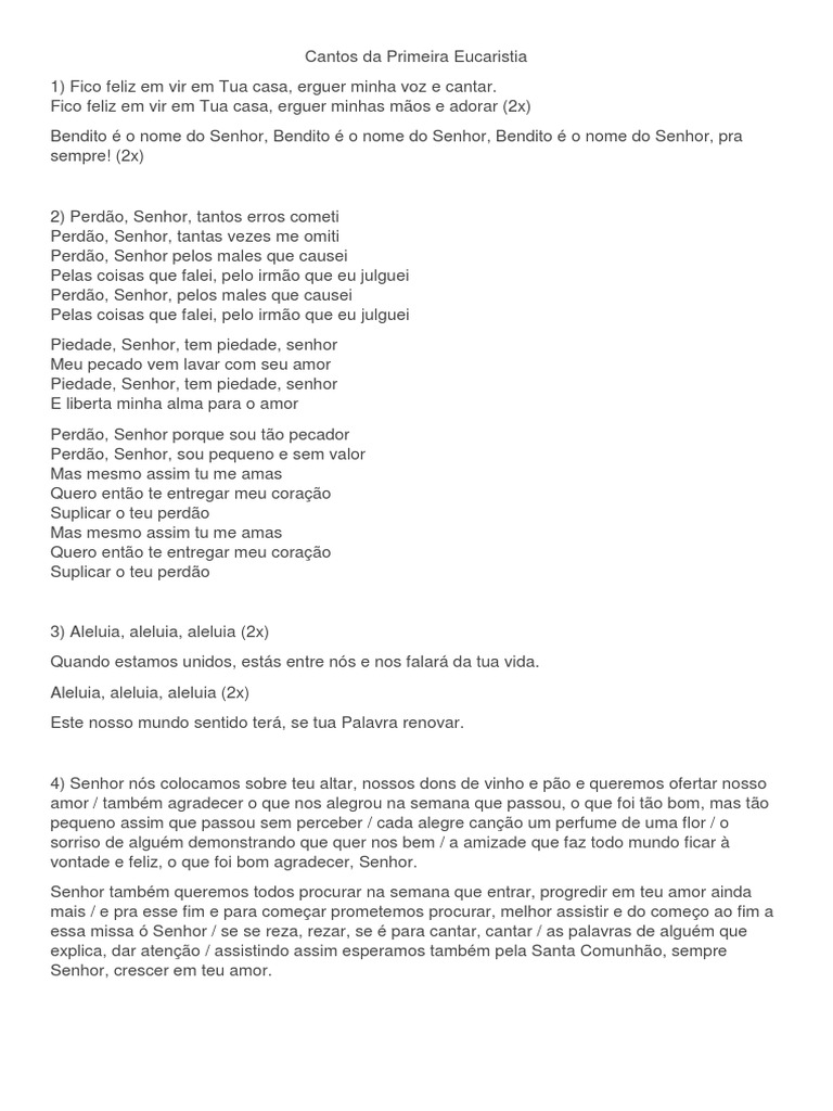 Canto De Ofertorio Para Missa De Primeira Eucaristia Cantos Da Primeira Eucaristia Eucaristia Santo