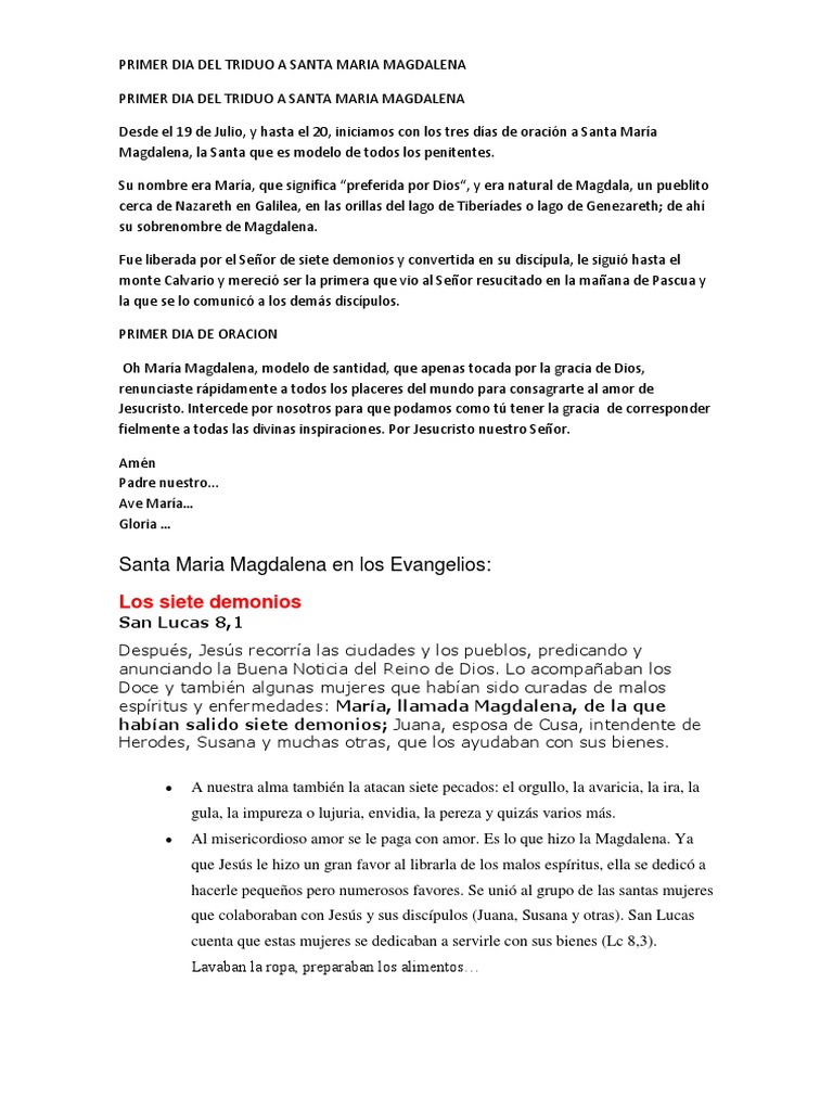 Triduo a Santa María Magdalena | PDF | María, madre de Jesús ...