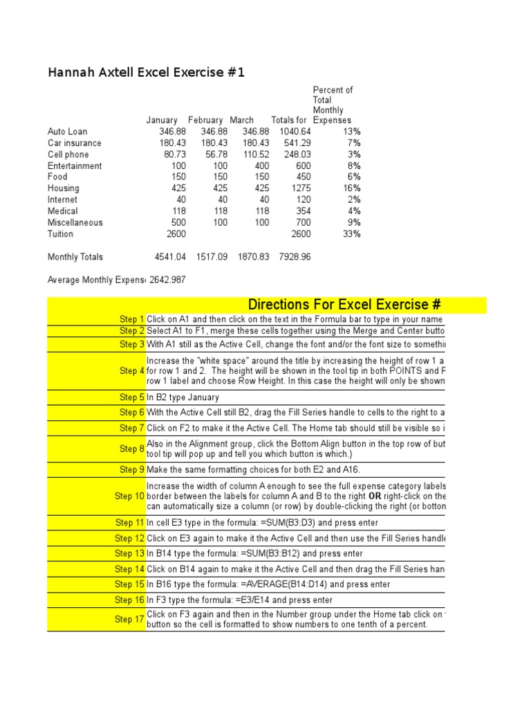 Excelexercise1 Hannahaxtell | PDF | Microsoft Excel | Computing