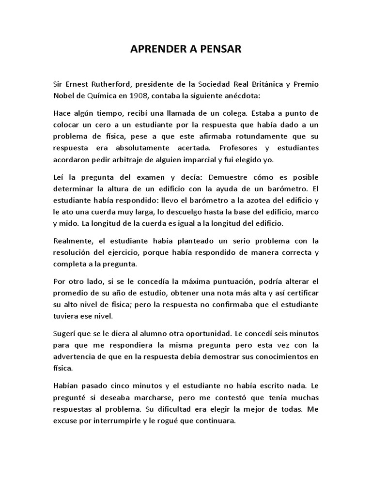 Aprender A Pensar PDF | PDF | Péndulo | Física