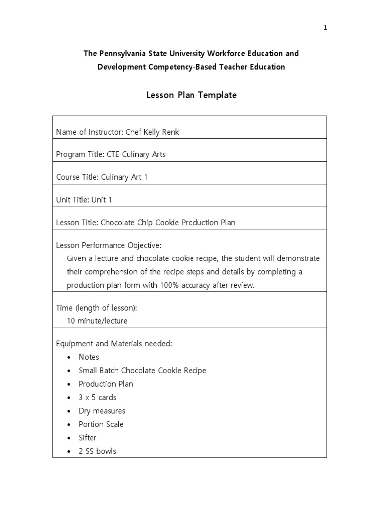 Culinary Arts Lesson Plans Overview | PDF | Menu | Educational Assessment