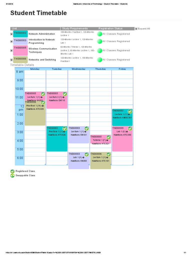 Swinburne Student Timetable 2025 | PDF | Communication
