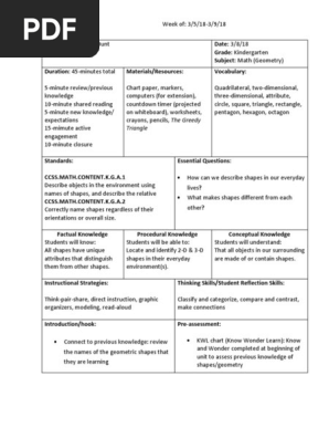 Caltpa Cycle 1 Lesson Plan Pdf Shape Lesson Plan