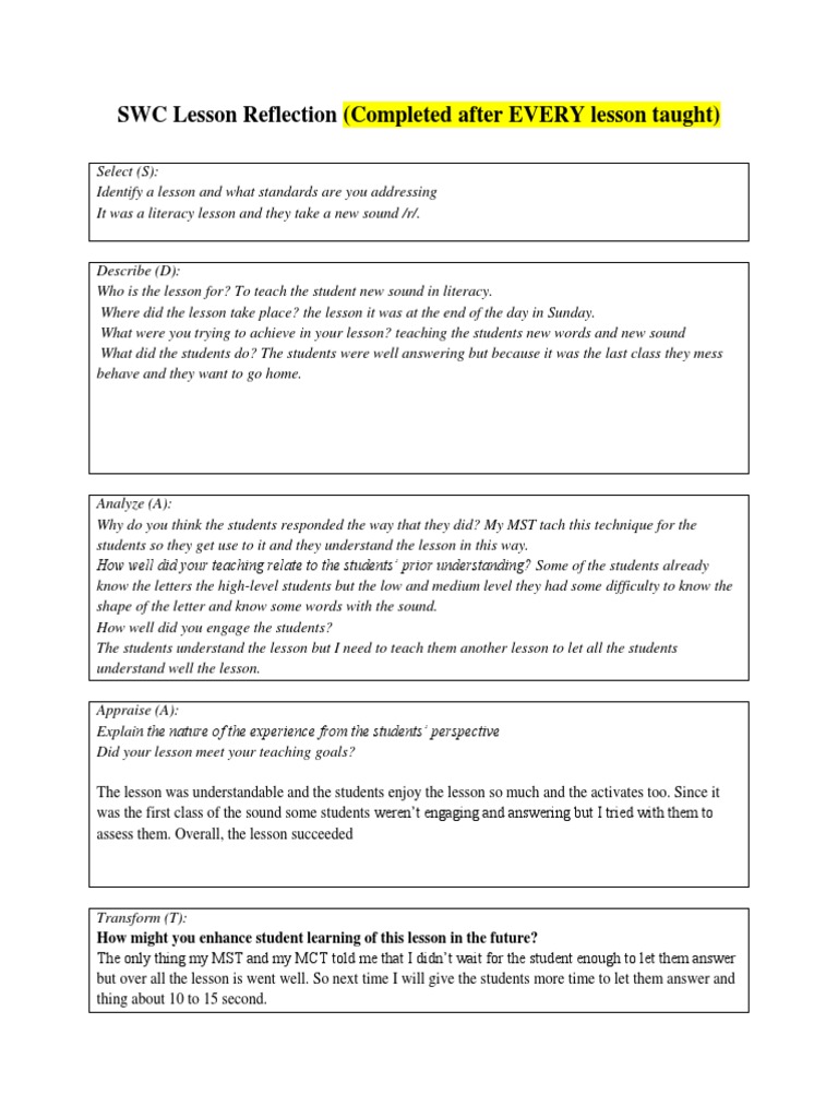 Literacy Lesson Reflection and Insights | PDF