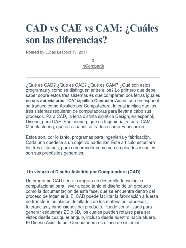 CAD Vs CAE Vs CAM | PDF | Control numerico | Ingeniería