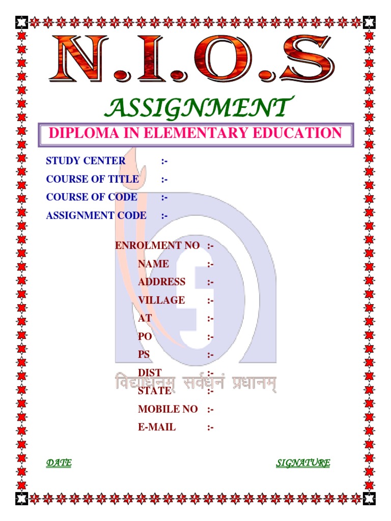 Diploma in Elementary Education Assignment | PDF