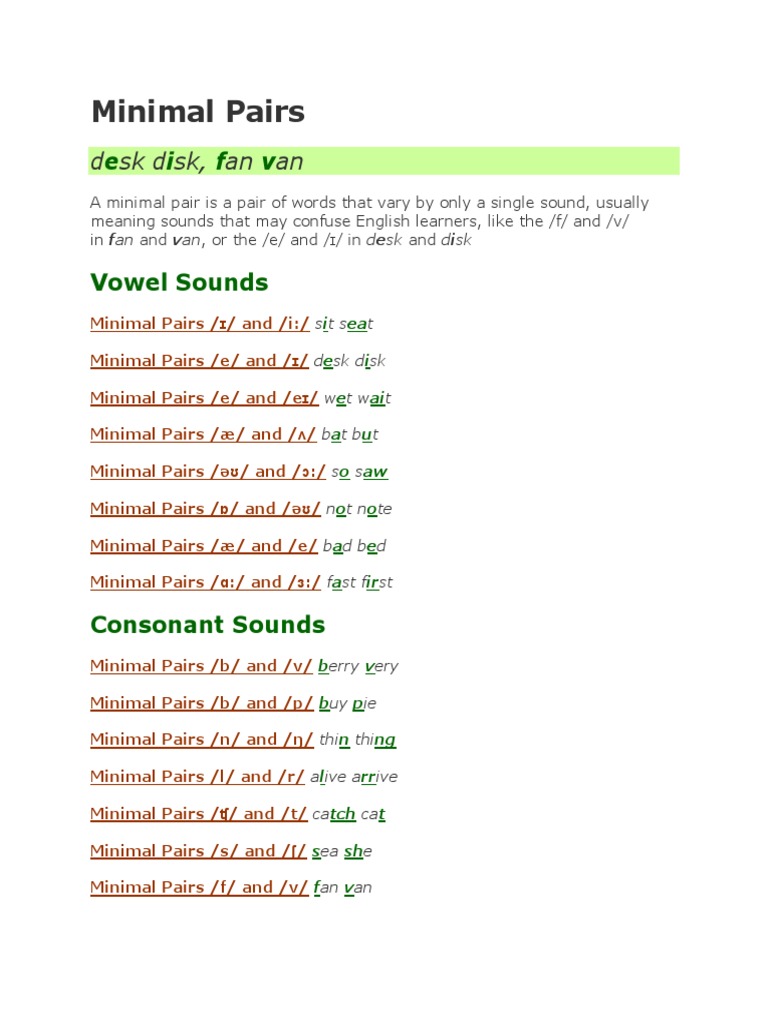 Minimal Pairs Examples
