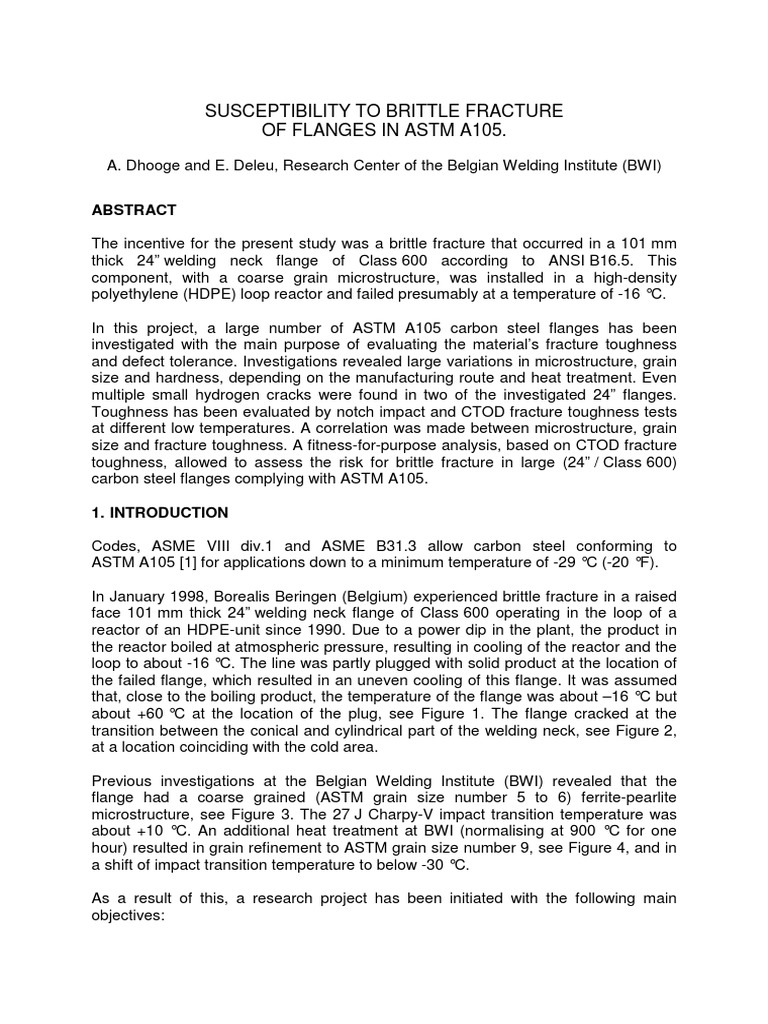 Susceptibility To Brittle Fracture of Flanges in ASTM A105 PDF