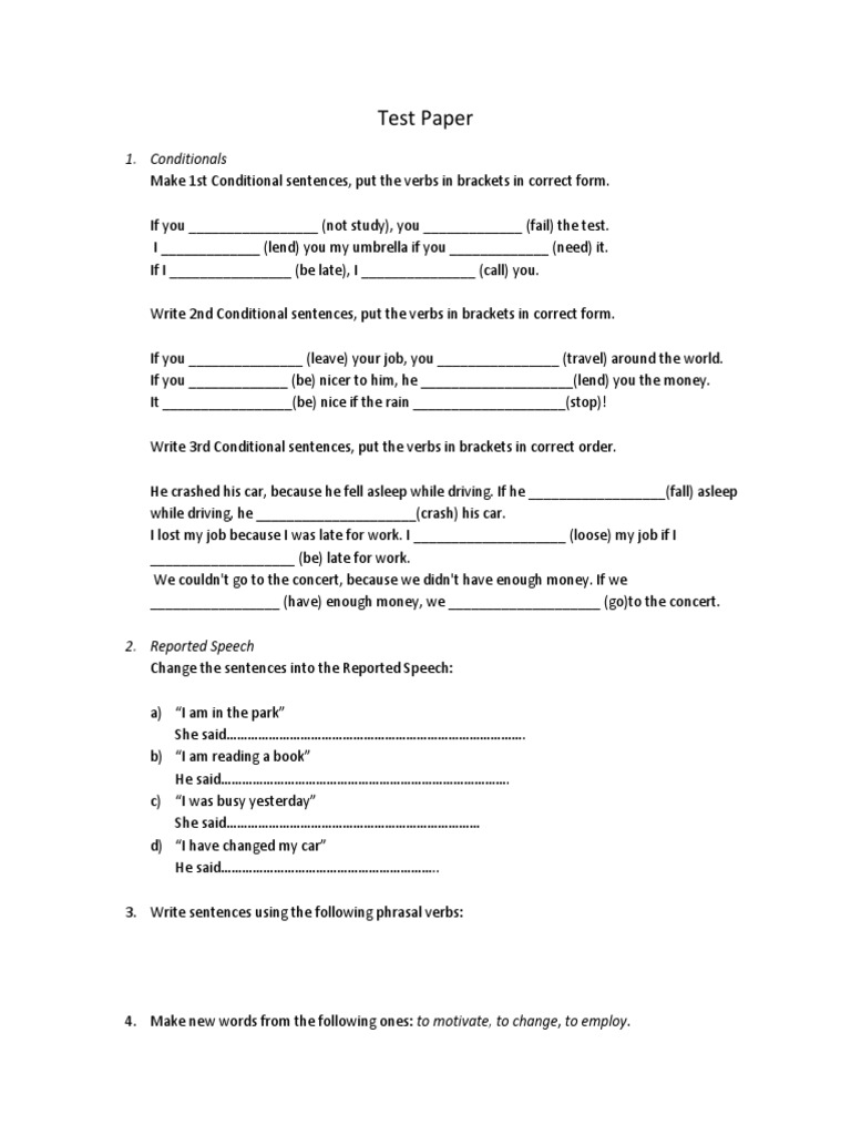 Test Paper: 1. Conditionals | PDF | Language Arts & Discipline