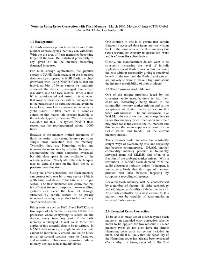 Error Correction With Flash Memory Download Free PDF Flash Memory