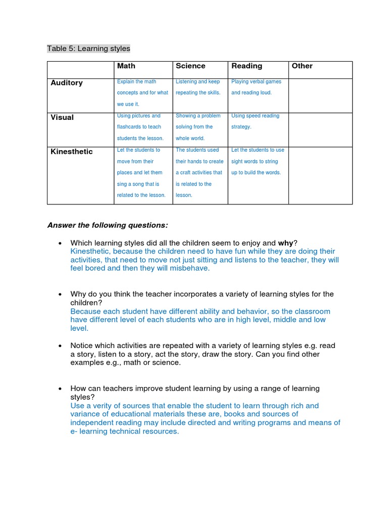Math Science Reading Other Auditory: Answer The Following Questions | PDF