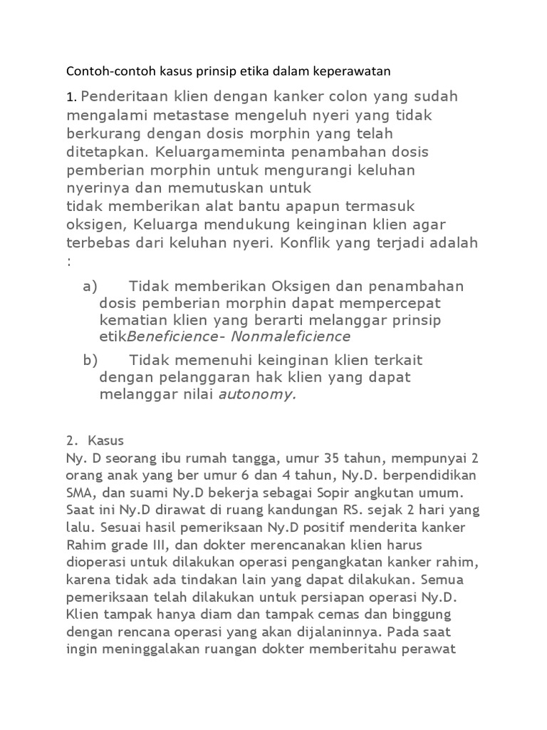 Contoh Contoh Kasus Dalam Prinsip Etika Keperawatan