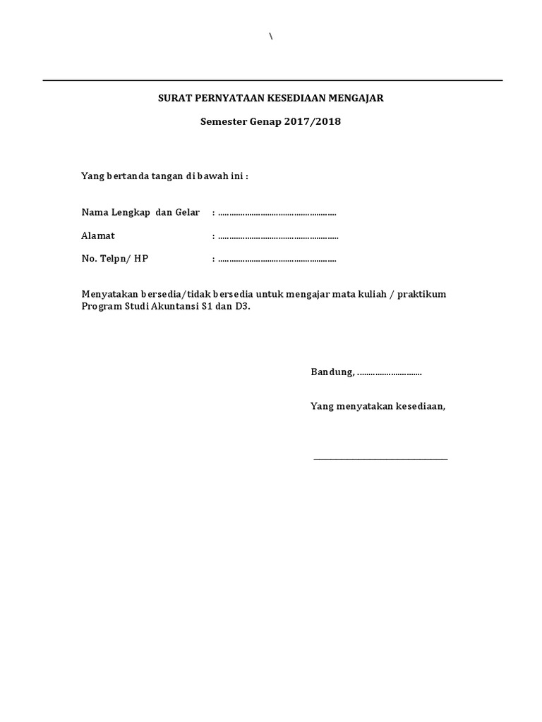 Form Kesediaan Mengajar