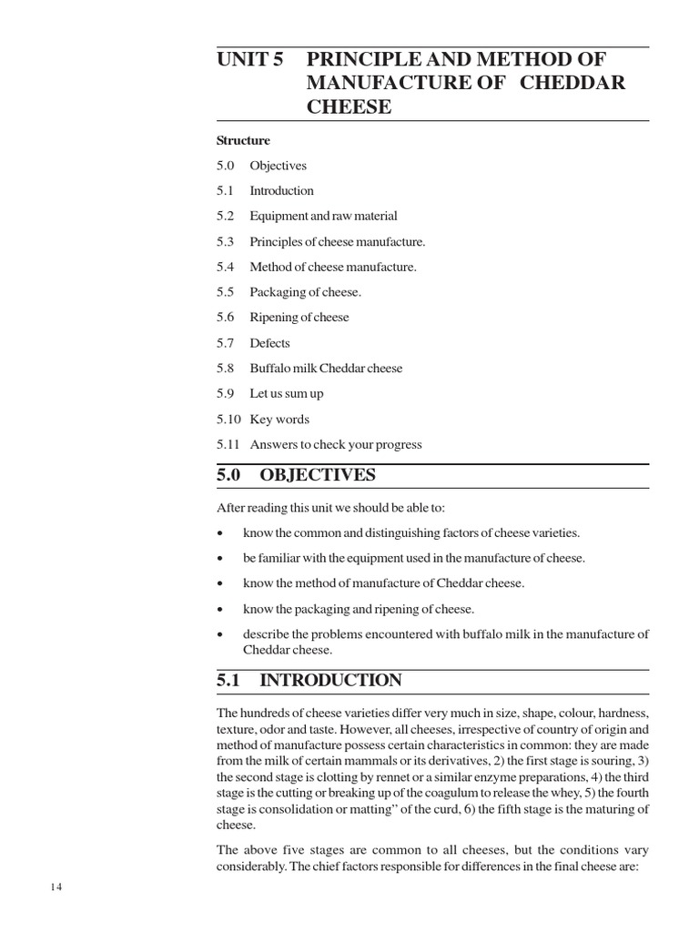 Principle and Method of Manufacture of Cheddar Cheese | PDF ...