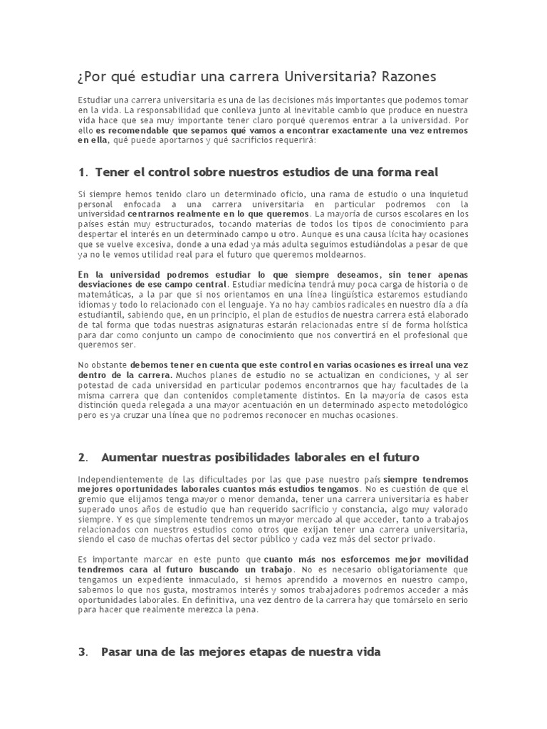 Razones para Estudiar una Carrera Universitaria | PDF | Calentamiento ...