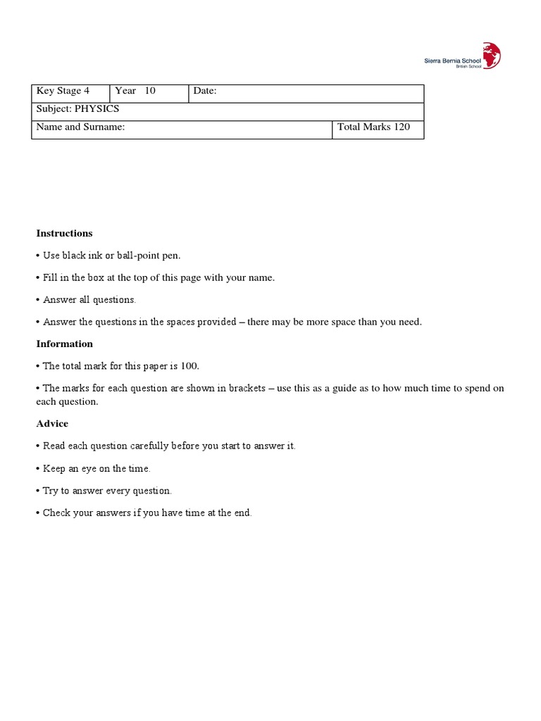 Year 10 Physics Exam Paper | PDF | Waves | Solar System