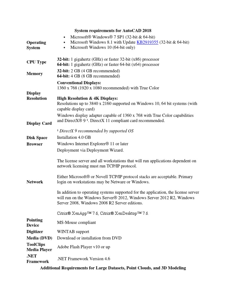 System Requirements For AutoCAD 2018 | PDF | 64 Bit Computing | Windows 10