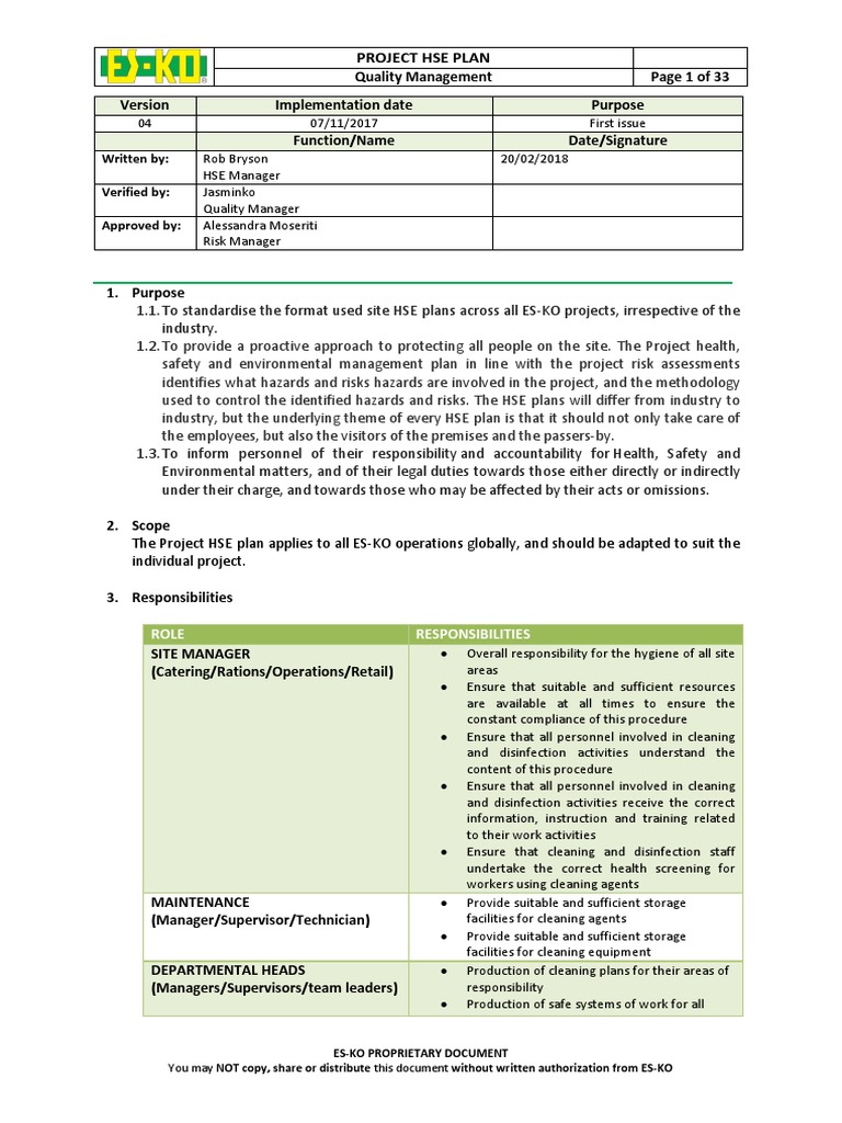 Project Hse Plan Pdf Occupational Safety And Health Safety