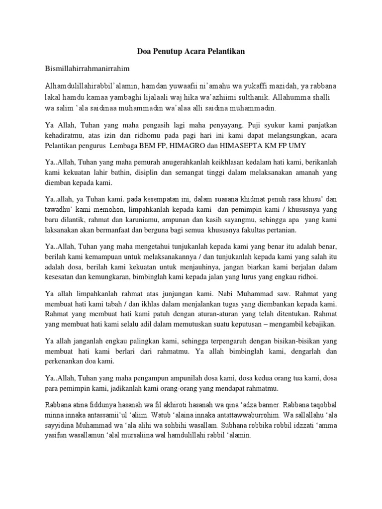 5420 Doa Penutup Acara Pelantikan