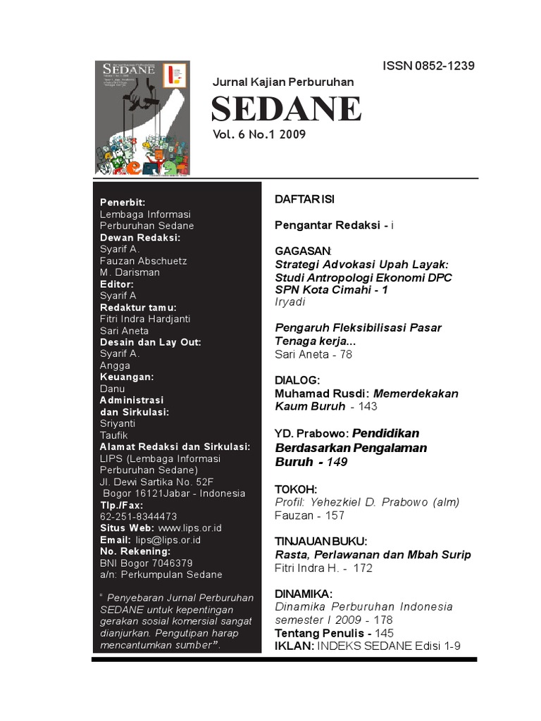 Jurnal Jurnal Kajian Perburuhan Sedane Vol 6 1 2009 Pdf