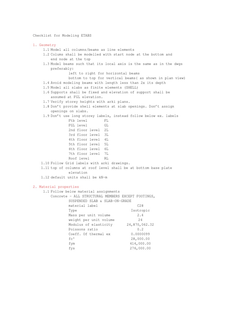 Checklist For Modelling ETABS PDF | PDF | Beam (Structure) | Young's ...