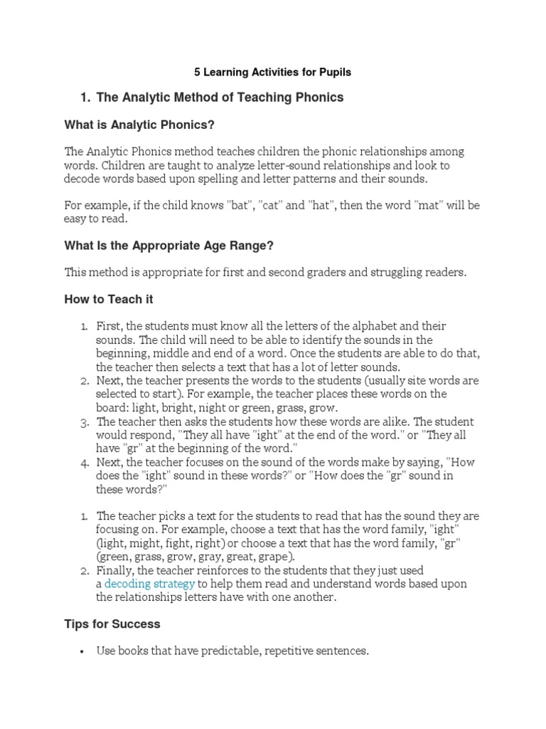 Engaging Learning Activities for Kids | PDF | Phonics | Reading (Process)
