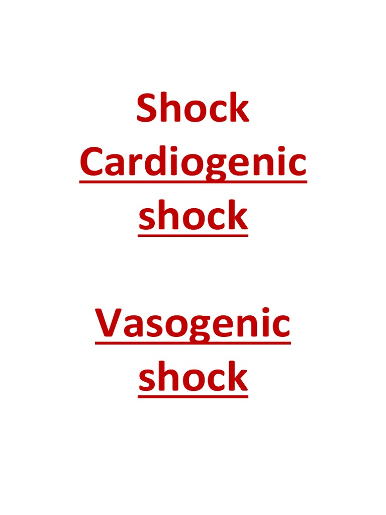 Shock Cardiogenic Shock Vasogenic Shock PDF