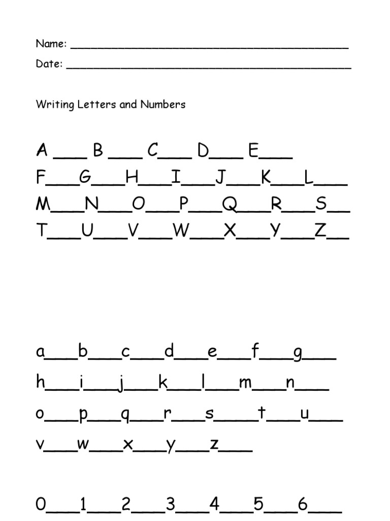 Writing Letters and Numbers Practice | PDF