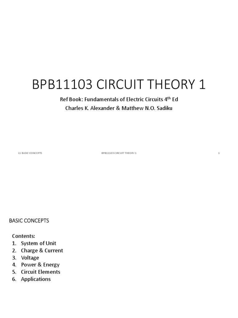 L1 Basic Concept (Read-Only) | PDF | Electric Current | Electrical Network