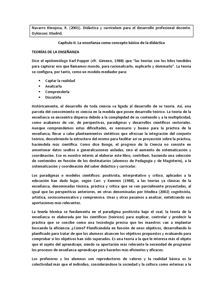 Teorias de La Enseñanza Navarro Hinojosa PDF Teoría Science