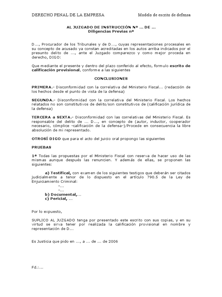 Modelo Escrito de Defensa