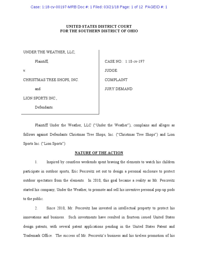 Under the Weather v. Christmas Tree Shops Complaint Diversity