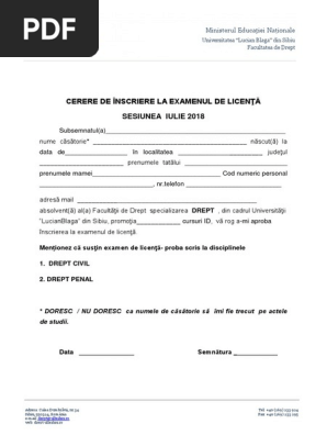 Cerere Licenta Drept 2018