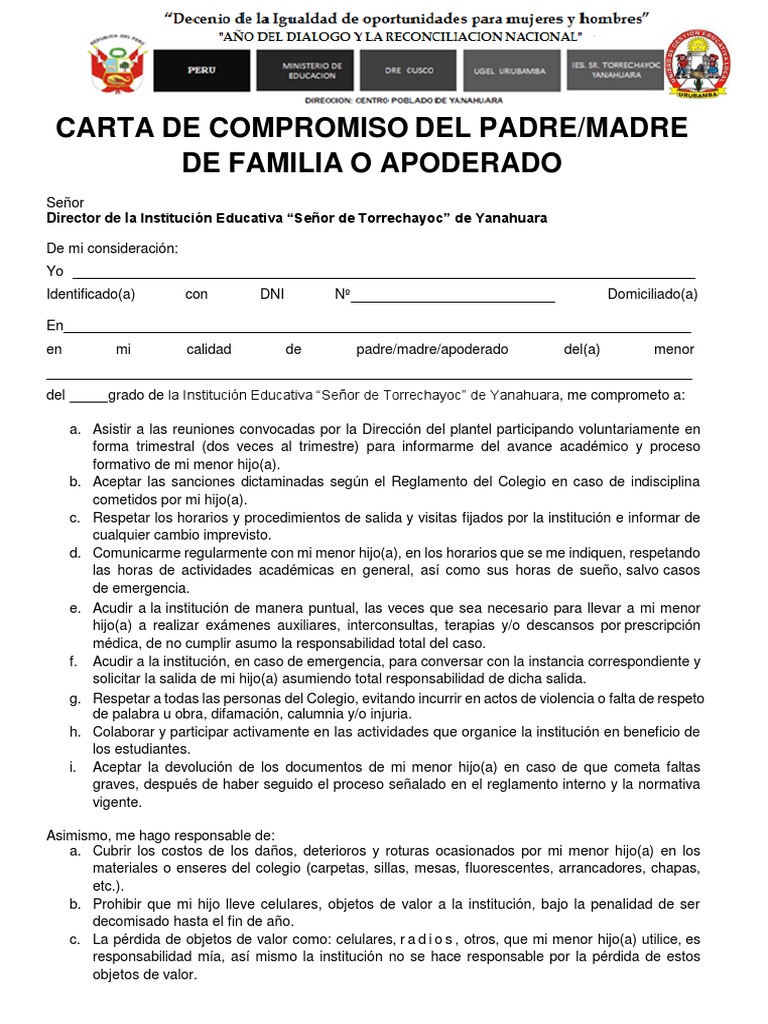 Carta Compromiso Escolar para Padres | PDF | Gobierno | Justicia