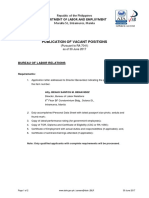 Publication of Vacant Positions: Department of Labor and Employment