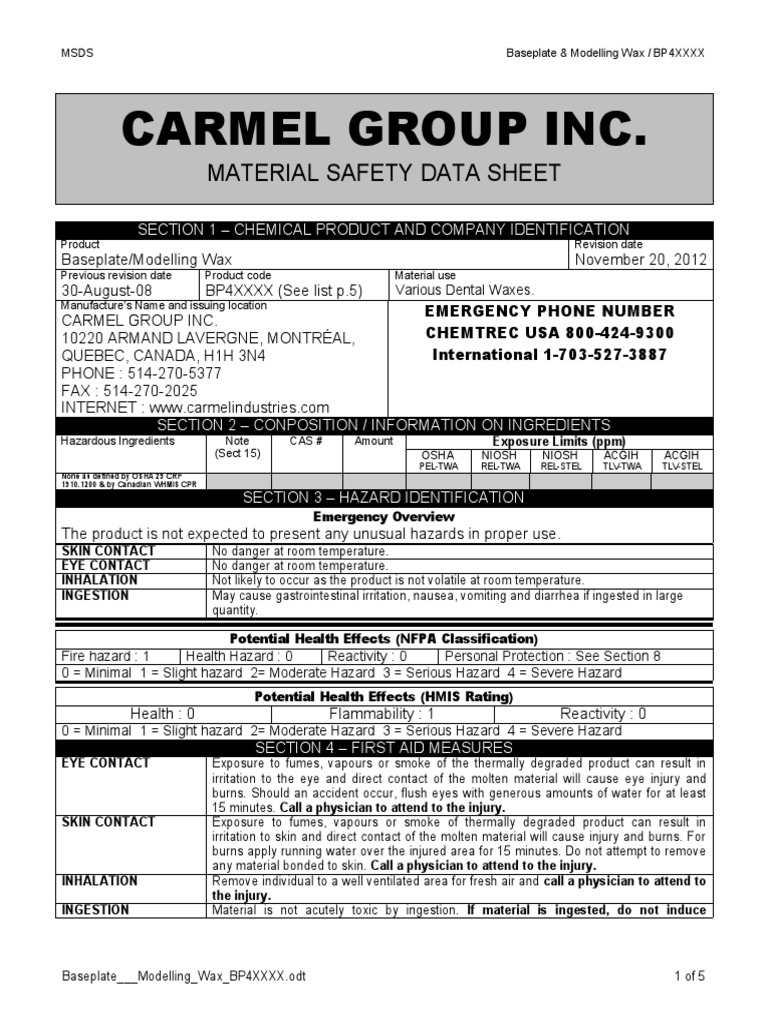 Baseplate Modelling Wax PDF Dangerous Goods Combustion