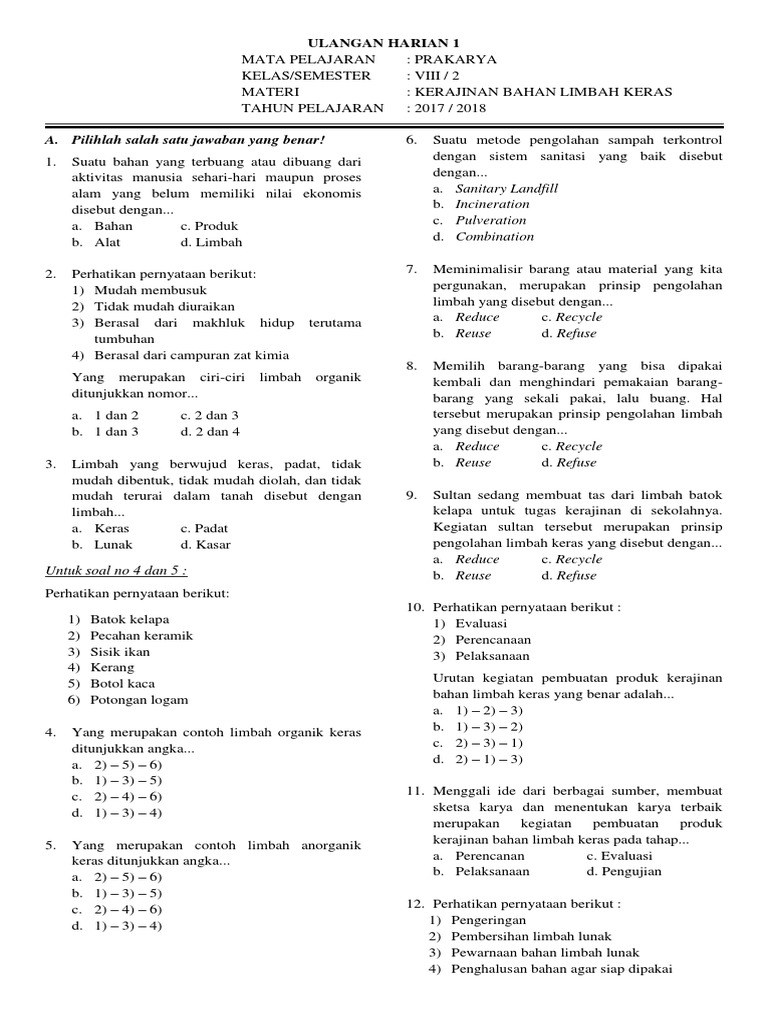 Soal Prakarya Kelas 7 Semester 2 - Contoh Soal Essay Prakarya Kelas 12