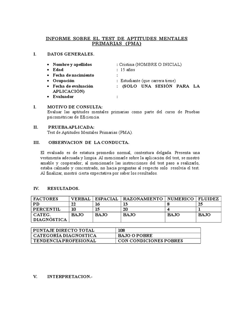 Test De Aptitudes Mentales Primarias Pma Cognici n Sicolog a Y Ciencia Cognitiva