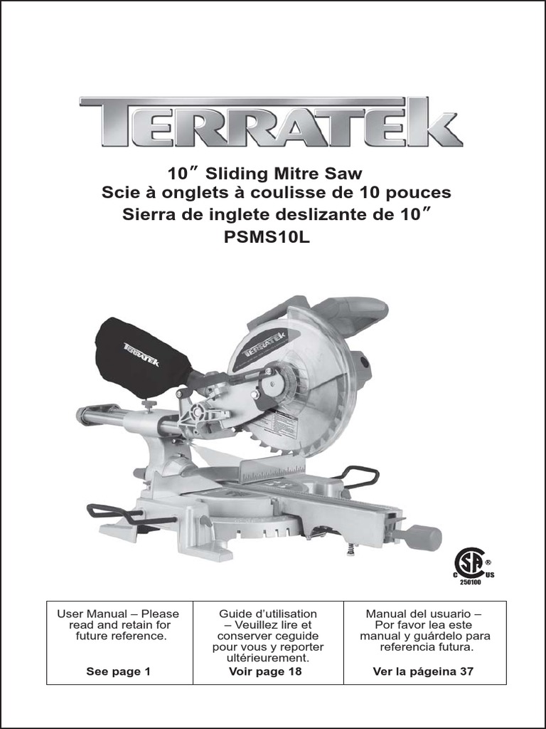 TERRATEKPSMS10L Sliding Miter Saw Artowrk Manual 110121 Ac Power
