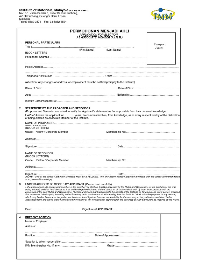 Application for Associate Membership | PDF | Government Information ...