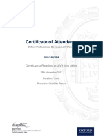 Certificate of Attendance: Developing Reading and Writing Skills