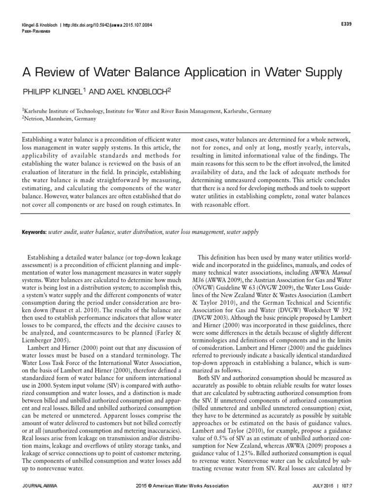 A Review of Water Balance Application in Water Supply | PDF ...