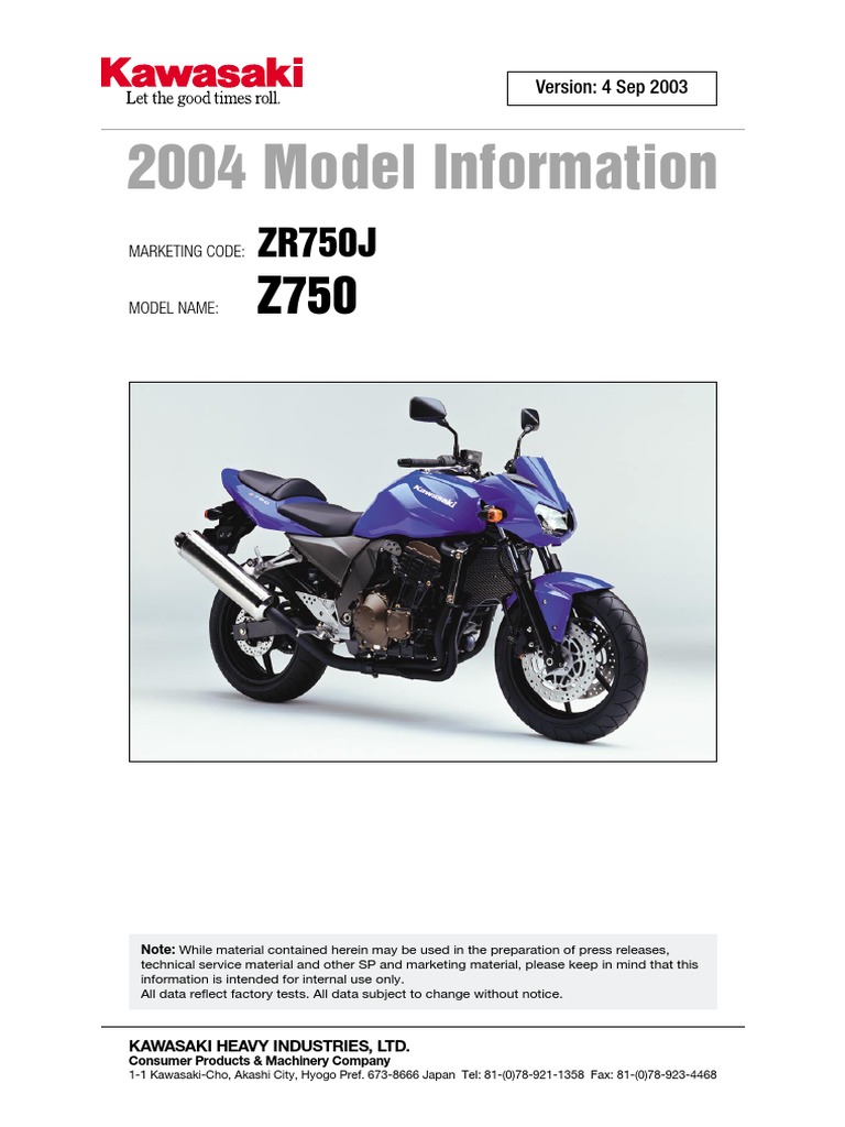 2004 Kawasaki Z750 Specifications | PDF | Fuel Injection | Motorcycle