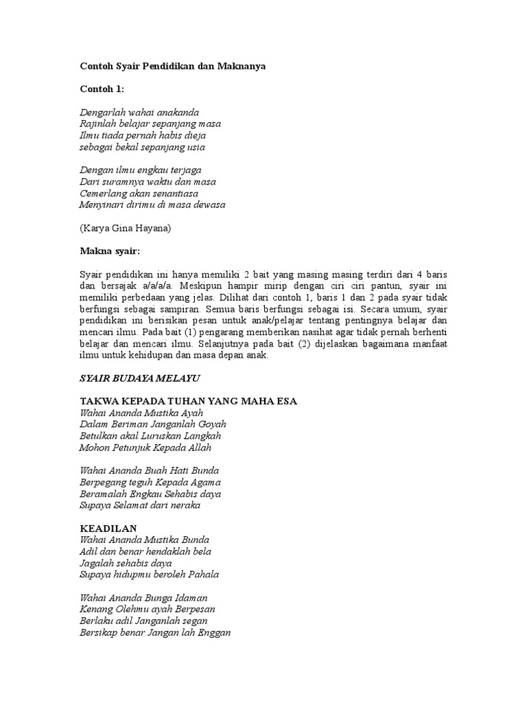 Contoh Syair Pendidikan Dan Maknanya