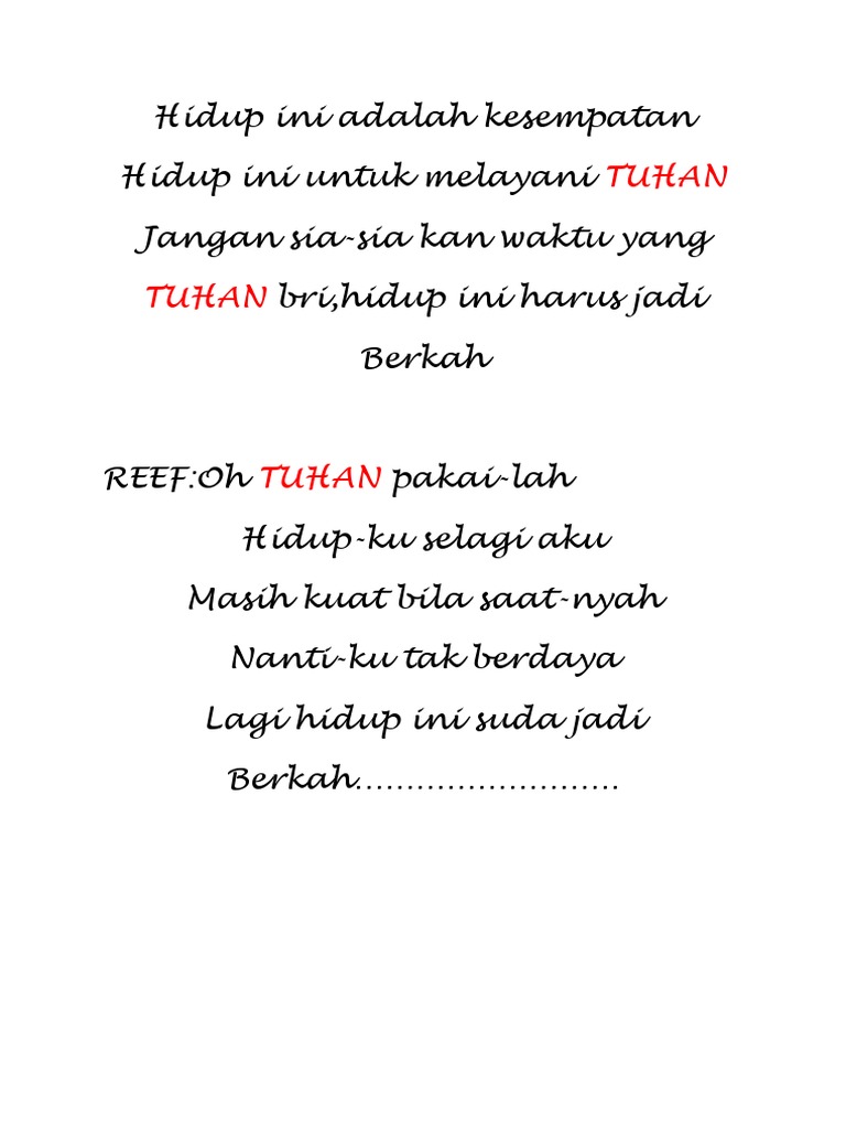 Lirik Lagu Hidup Ini Adalah Kesempatan Pdf