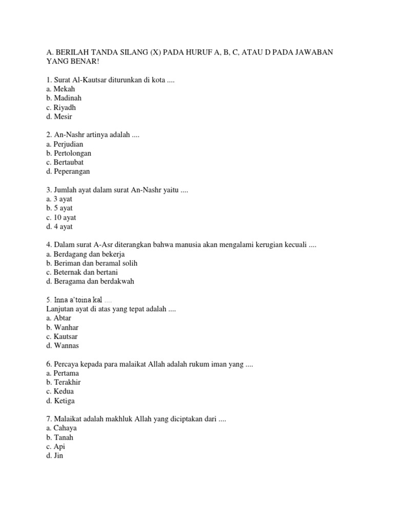 Soal Ujian Pai Kelas 4 Docx