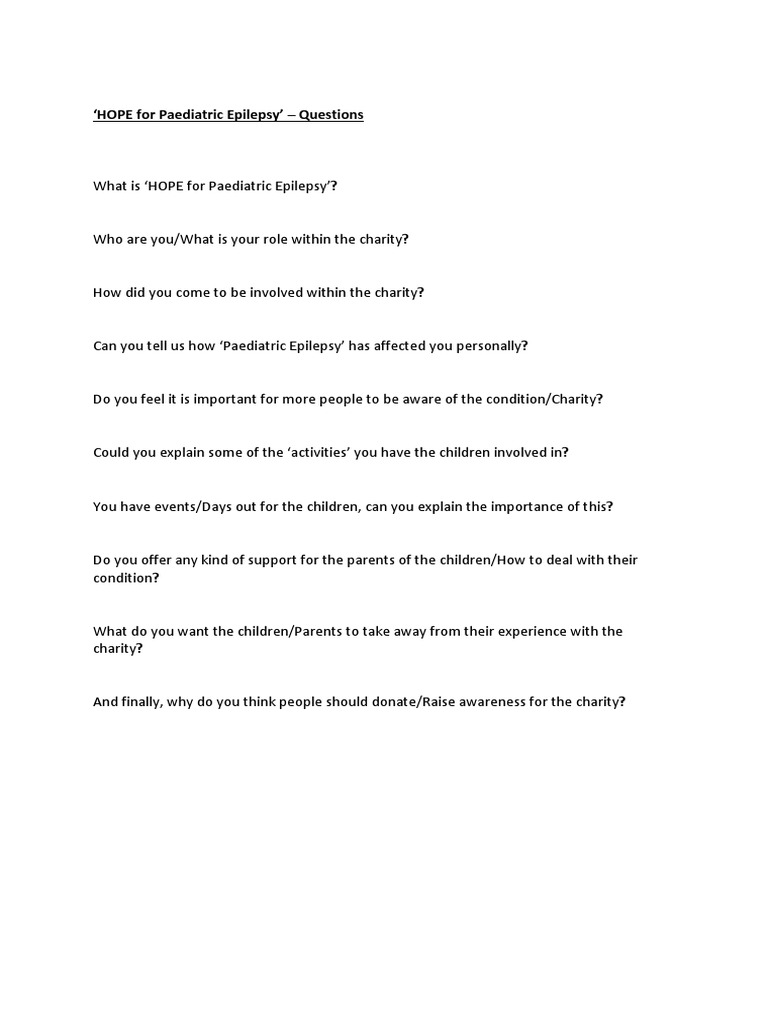 Hope - Question Script | PDF | Wellness