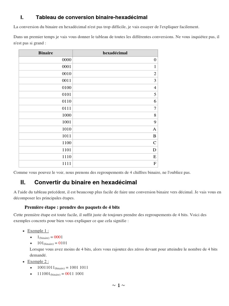 Conversion Binaire-Hexadécimal Simplifiée | PDF | Décimal | Théorie des ...