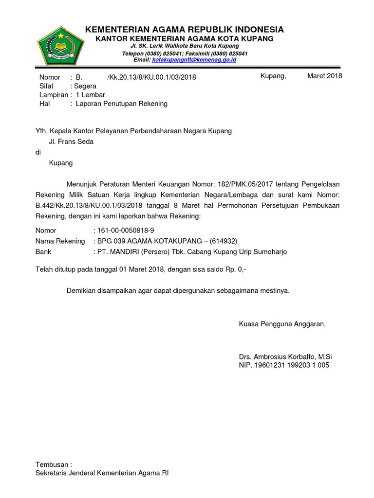 Surat Pengantar Penutupan Rekening