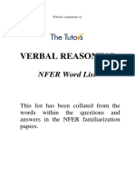 NFER verbal reasoning word list under 40 characters
